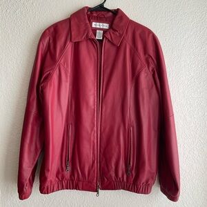 Vintage Red leather bomber jacket, and collar leather